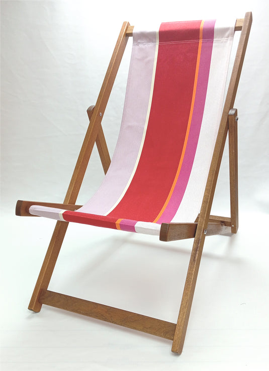 Multi-Coloured Deck Chair in Multi Stripe Acrylic - Hard Wood Frame - Standard Deckchair