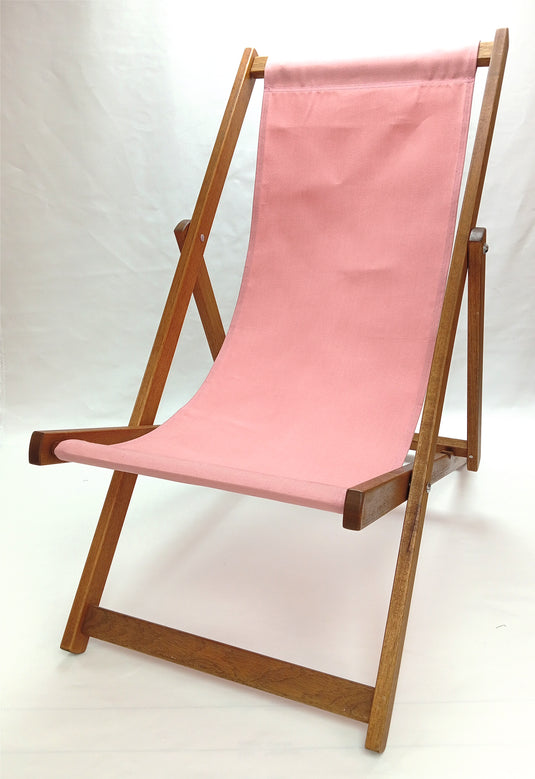 Salmon Pink Deck Chair in Plain Acrylic - Hard Wood Frame - Standard Deckchair