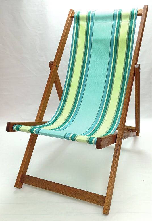 Multi-Coloured Deck Chair in Multi Stripe Acrylic - Hard Wood Frame - Standard Deckchair