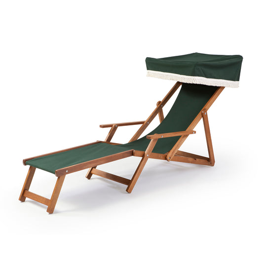 Edwardian Deckchair with Stool - Plain, Emerald Green, Cotton