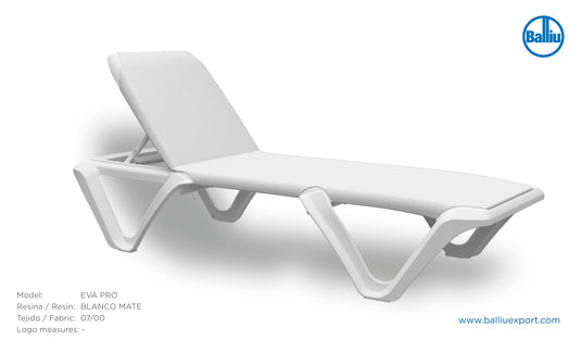Eva Pro Sun Lounger - White Frame - Plain, White , 100% Polypropylene Resin