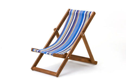Multi-Coloured Deck Chair in Multi Stripe Woven Cotton - Hard Wood Frame - Junior Deckchair