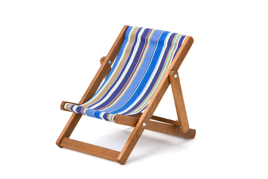 Multi-Coloured Deck Chair in Multi Stripe Woven Cotton - Hard Wood Frame - Child's Deckchair