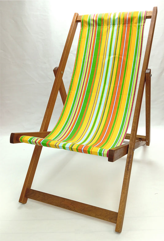 Multi-Coloured Deck Chair in Multi Stripe Cotton - Hard Wood Frame - Standard Deckchair