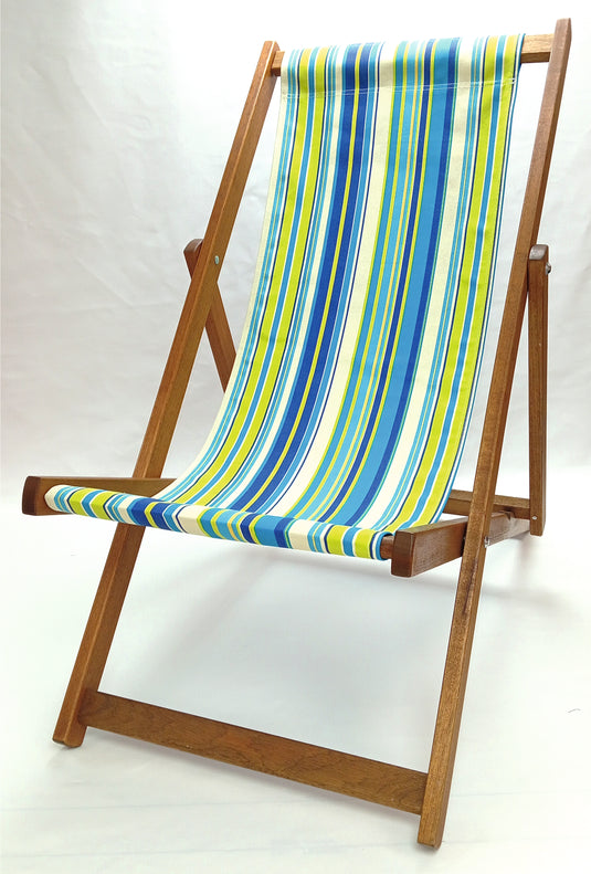 Multi-Coloured Deck Chair in Multi Stripe Cotton - Hard Wood Frame - Standard Deckchair