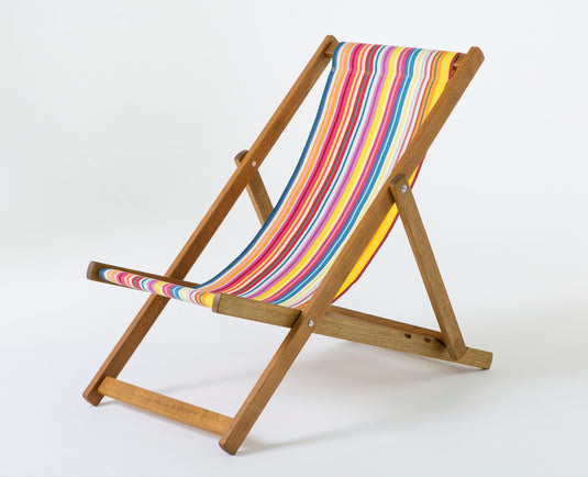 Multi-Coloured Deck Chair in Multi Stripe Acrylic - Hard Wood Frame - Standard Deckchair