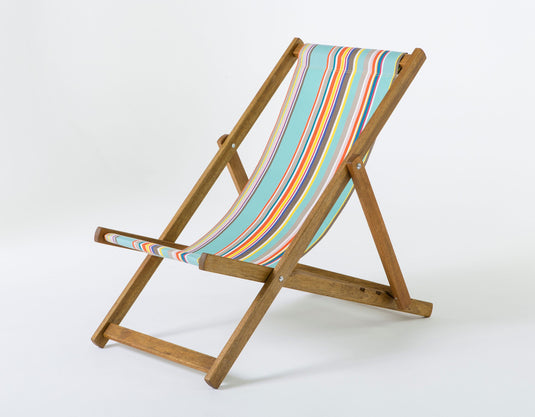 Multi-Coloured Deck Chair in Multi Stripe Acrylic - Hard Wood Frame - Standard Deckchair