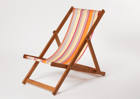 Multi-Coloured Deck Chair in Multi Stripe Acrylic - Hard Wood Frame - Standard Deckchair