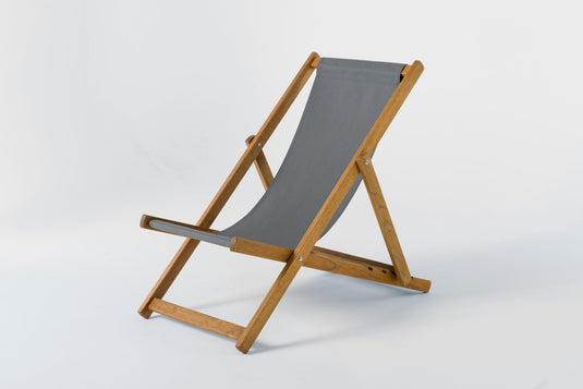 Grey Deck Chair in Plain Acrylic - Hard Wood Frame - Standard Deckchair