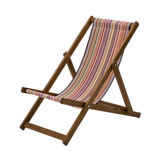 Multi-Coloured Deck Chair in Multi Stripe Acrylic - Hard Wood Frame - Standard Deckchair