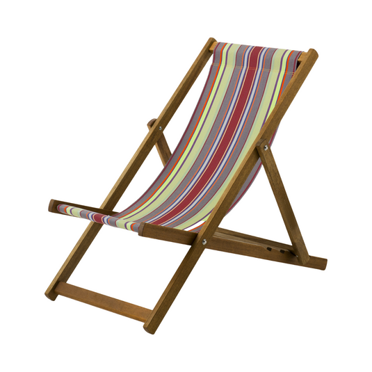 Multi-Coloured Deck Chair in Multi Stripe Acrylic - Hard Wood Frame - Standard Deckchair