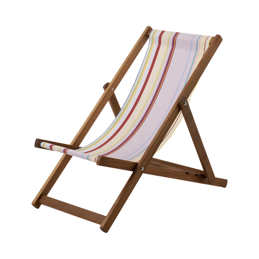 Multi-Coloured Deck Chair in Multi Stripe Acrylic - Hard Wood Frame - Standard Deckchair