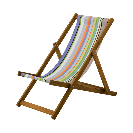 Multi-Coloured Deck Chair in Multi Stripe Acrylic - Hard Wood Frame - Standard Deckchair