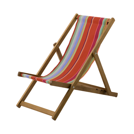 Multi-Coloured Deck Chair in Multi Stripe Acrylic - Hard Wood Frame - Standard Deckchair