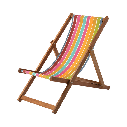 Multi-Coloured Deck Chair in Multi Stripe Acrylic - Hard Wood Frame - Standard Deckchair