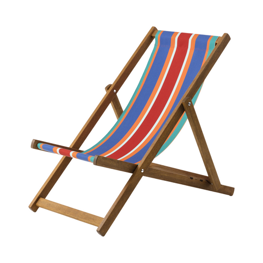 Multi-Coloured Deck Chair in Multi Stripe Acrylic - Hard Wood Frame - Standard Deckchair