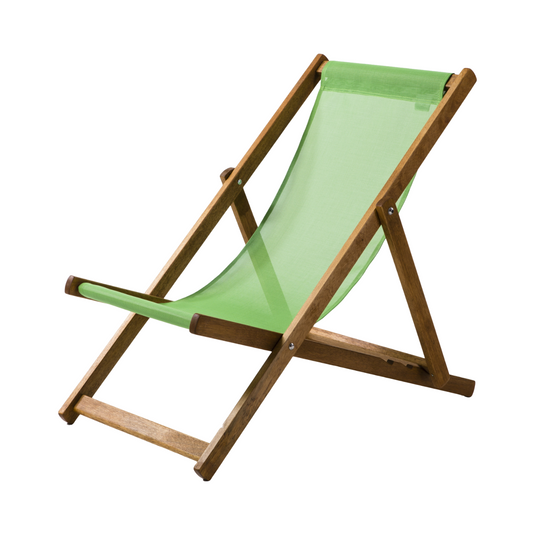 Green Deck Chair in Plain Batyline - Hard Wood Frame - Standard Deckchair