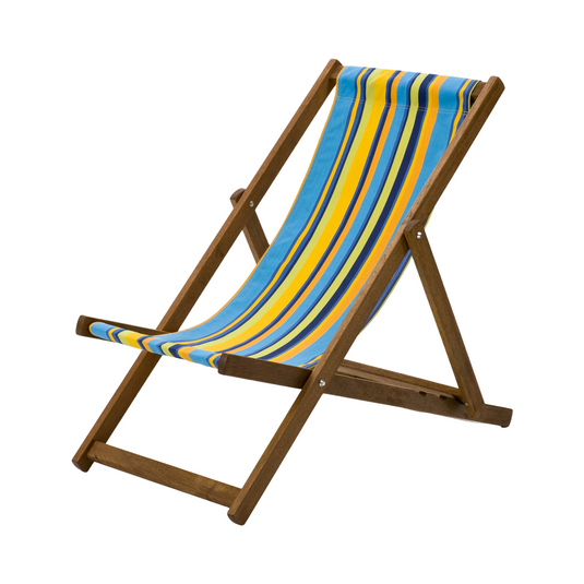 Multi-Coloured Deck Chair in Multi Stripe Cotton - Hard Wood Frame - Standard Deckchair