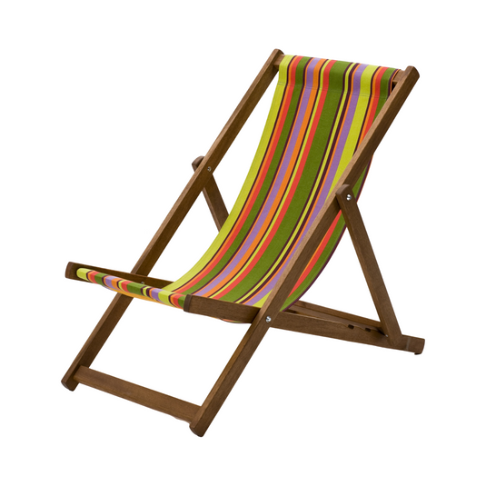 Multi-Coloured Deck Chair in Multi Stripe Cotton - Hard Wood Frame - Standard Deckchair