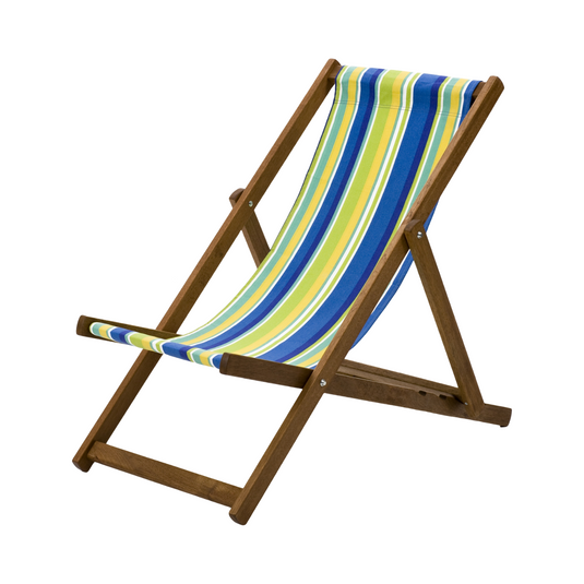 Multi-Coloured Deck Chair in Multi Stripe Cotton - Hard Wood Frame - Standard Deckchair