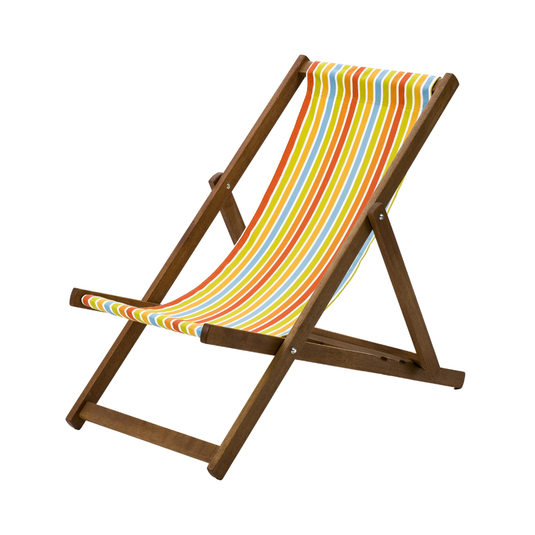 Multi-Coloured Deck Chair in Multi Stripe Cotton - Hard Wood Frame - Standard Deckchair