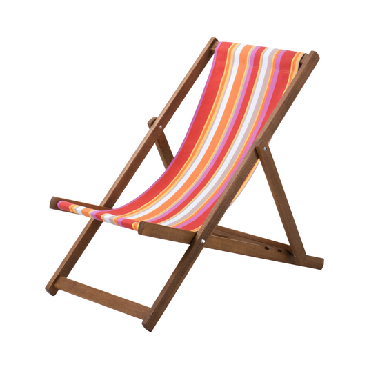 Multi-Coloured Deck Chair in Multi Stripe Cotton - Hard Wood Frame - Standard Deckchair