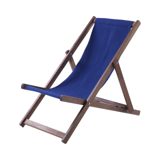 Blue Deck Chair in Plain Cotton - Hard Wood Frame - Standard Deckchair