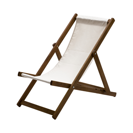 Neutral Deck Chair in Plain Cotton - Hard Wood Frame - Standard Deckchair