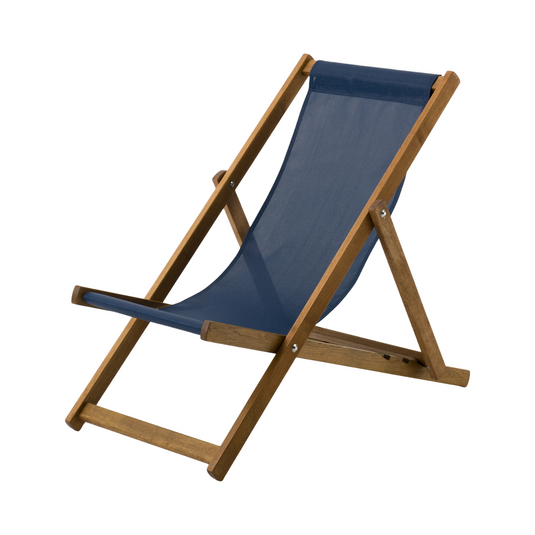 Navy Blue Deck Chair in Plain Textilene - Hard Wood Frame - Standard Deckchair