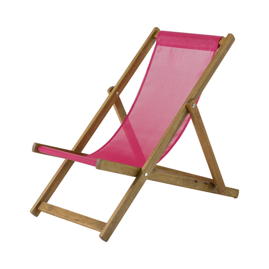 Pink Deck Chair in Plain Textilene - Hard Wood Frame - Standard Deckchair