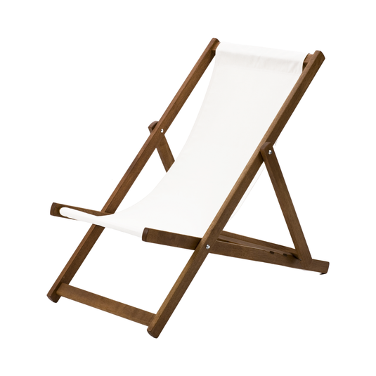 White Deck Chair in Plain Textilene - Hard Wood Frame - Standard Deckchair