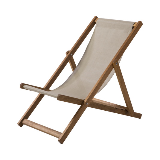 Taupe Deck Chair in Plain Textilene - Hard Wood Frame - Standard Deckchair