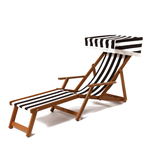Edwardian Deckchair with Stool - Block Stripe, Black/White, Acrylic