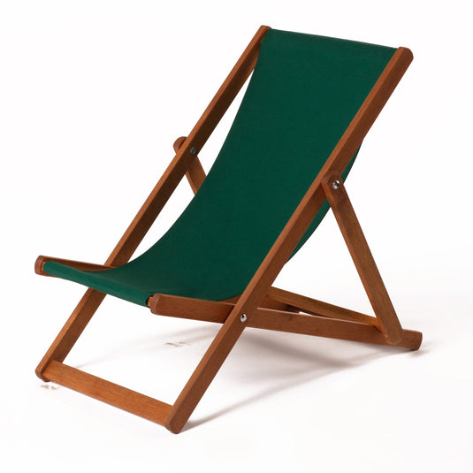Green Deck Chair in Plain Cotton - Hard Wood Frame - Junior Deckchair