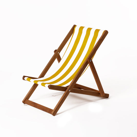 Yellow Deck Chair in Block Stripe Cotton - Hard Wood Frame - Junior Deckchair