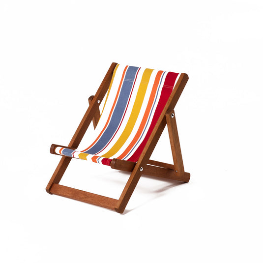 Multi-Coloured Deck Chair in Multi Stripe Woven Cotton - Hard Wood Frame - Child's Deckchair