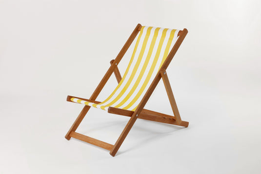 Yellow Deck Chair in Block Stripe Textilene - Hard Wood Frame - Standard Deckchair