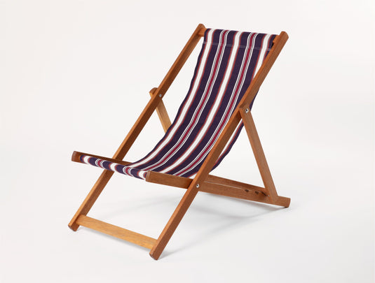 Multi-Coloured Deck Chair in Multi Stripe Woven Cotton - Hard Wood Frame - Standard Deckchair