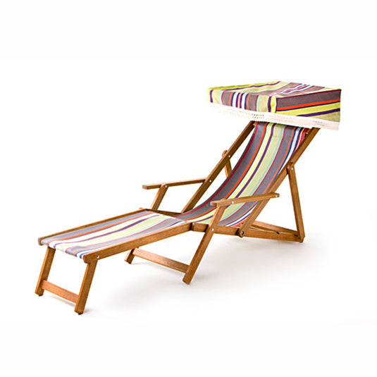 Edwardian Deckchair with Stool - Multi Stripe,  AC06, Acrylic