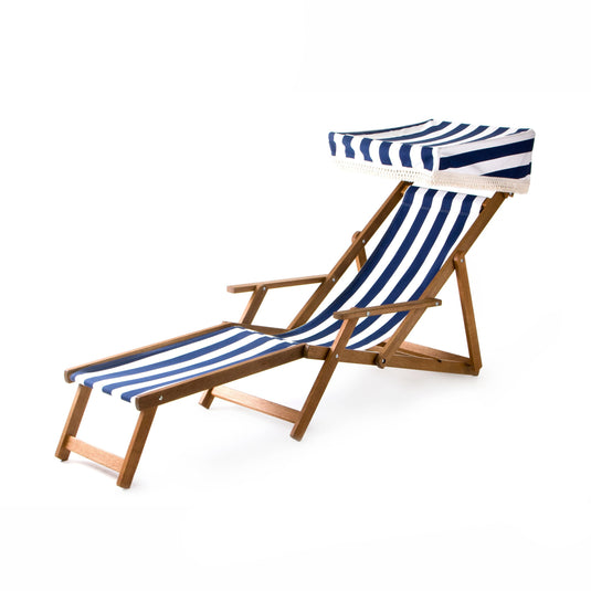 Edwardian Deckchair with Stool - Block Stripe, Navy/White, Acrylic