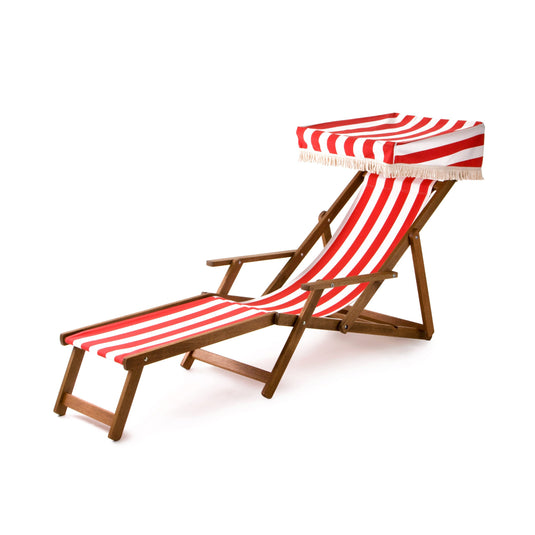 Edwardian Deckchair with Stool - Block Stripe, Red/White, Acrylic