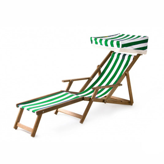 Edwardian Deckchair with Stool - Block Stripe, Green/White, Cotton