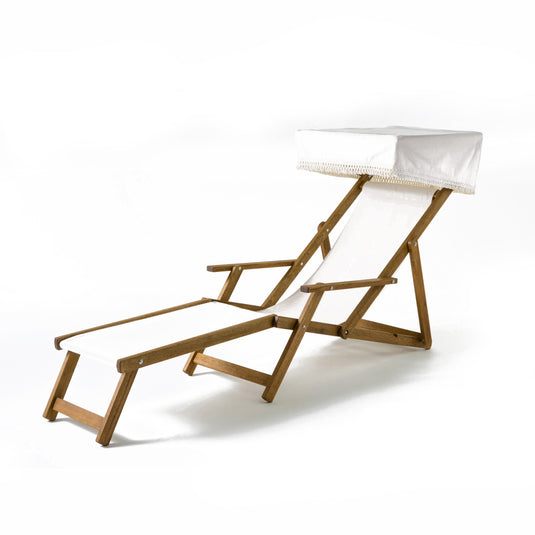 Edwardian Deckchair with Stool - Plain, Natural, Cotton