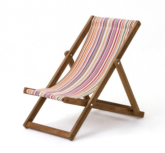 Multi-Coloured Deck Chair in Multi Stripe Acrylic - Hard Wood Frame - Junior Deckchair