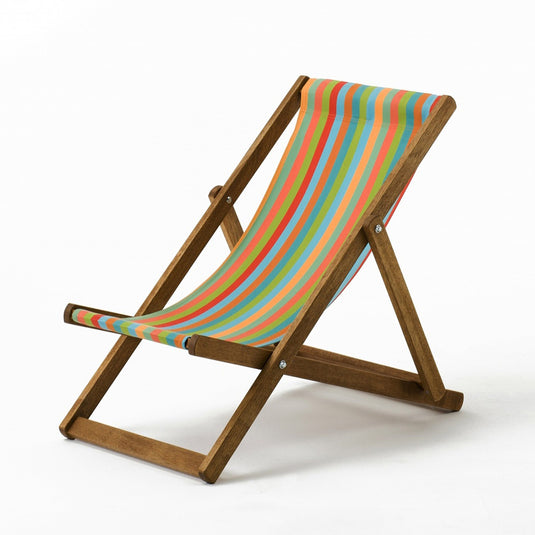 Multi-Coloured Deck Chair in Multi Stripe Acrylic - Hard Wood Frame - Junior Deckchair