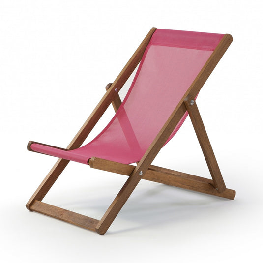 Pink Deck Chair in Plain Batyline - Hard Wood Frame - Junior Deckchair