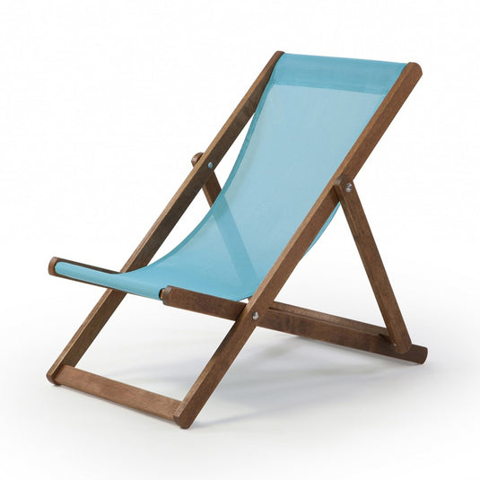 Blue Deck Chair in Plain Batyline - Hard Wood Frame - Junior Deckchair