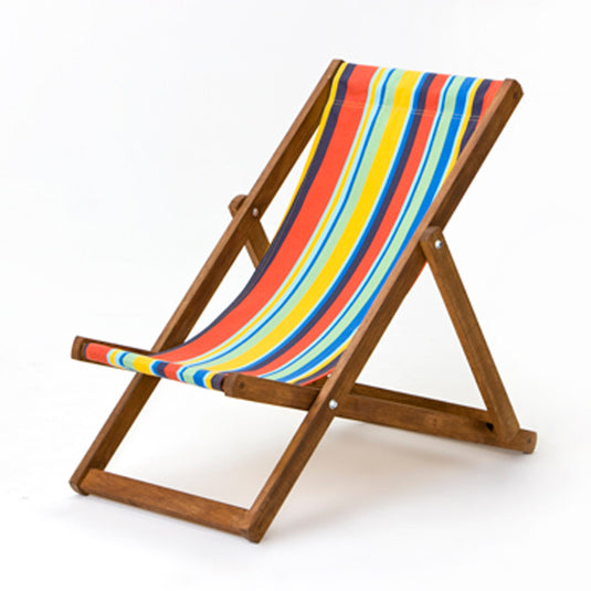 Multi-Coloured Deck Chair in Multi Stripe Cotton - Hard Wood Frame - Junior Deckchair