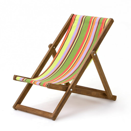 Multi-Coloured Deck Chair in Multi Stripe Cotton - Hard Wood Frame - Junior Deckchair