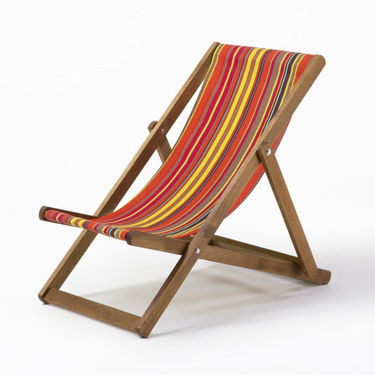 Multi-Coloured Deck Chair in Multi Stripe Cotton - Hard Wood Frame - Junior Deckchair